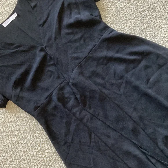 Lush Black Wrap Dress Midi Size Large V-Neck Flow Knee Length LBD Like New - Picture 5 of 12